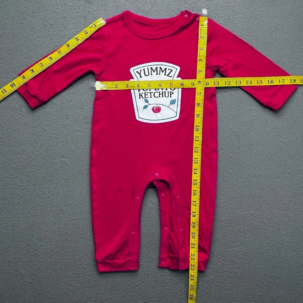 YSCULBUTOL Baby Red Ketchup Graphic‎ Romper Long Sleeve Cotton 10-12M